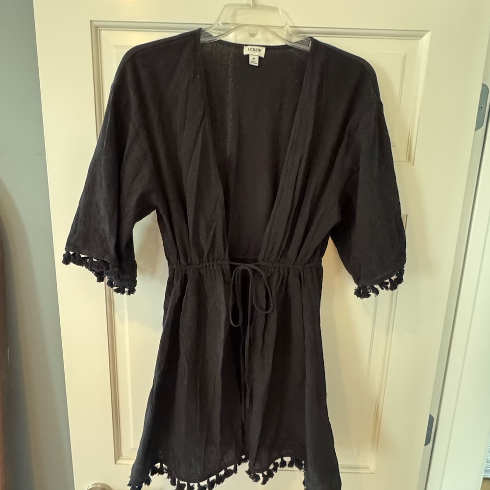 J. Crew Black Tassel tie waist Swim Cover up M EUC